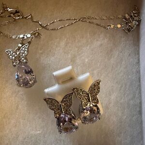 Butterfly Necklace &Earring Set in Silver and Purple